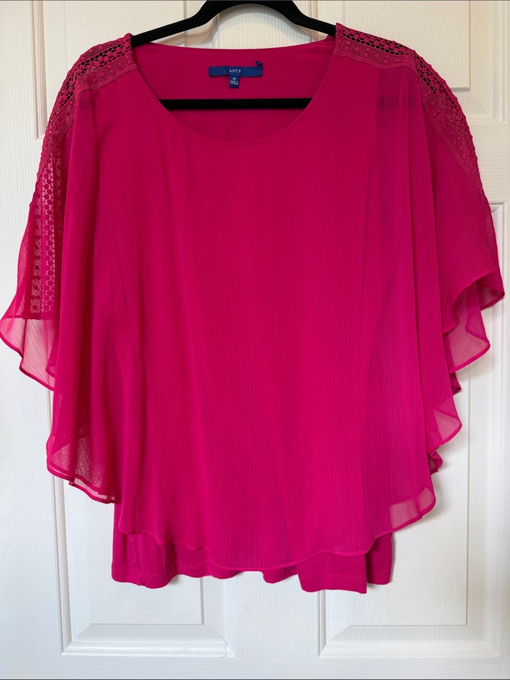 Apt. 9 Women’s Hot Pink Sheer Layered Blouse with Lace Shoulders